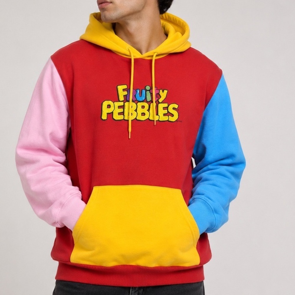 Dumbgood Fruity Pebbles Colorblock Hoodie Mens Large Red Yellow Blue Pink Cereal